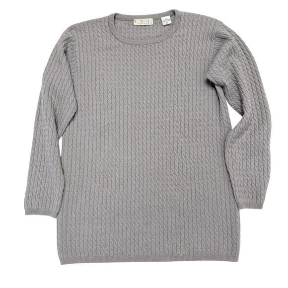 TSE Pure Cashmere Crew Neck Long Sleeve Cable Knit Sweater Grey size Small - Picture 2 of 6
